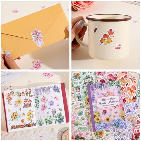800+ PCS Floral Sticker Book for Journaling Supplies, Leaf Flower Watercolor Botanical Stickers for DIY Craft Scrapbooking Aesthetic Room Decor Junk Journal Bullet Journals Collage - Image 5