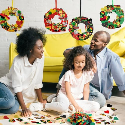 472 Pcs Juneteenth Wreath Craft Kits June 19th DIY Felt Craft African American Wreath Hanging Ornaments with Heart Candle Drum Sticker Decor for June 19th Freedom Independence Day Indoor Outdoor Decor - Image 2