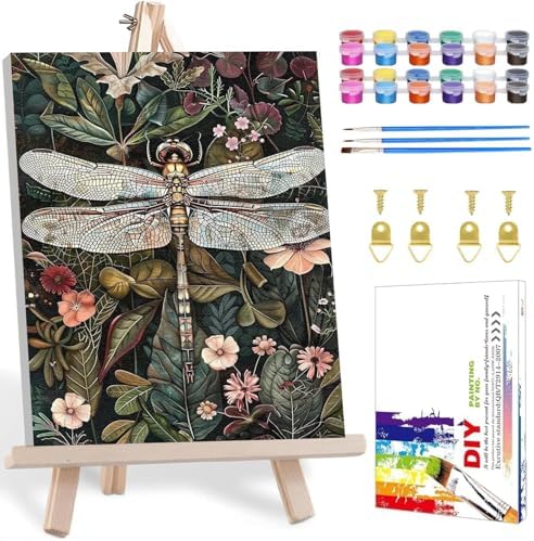 Framed Paint by Numbers Kit for Adults with Wooden Easel, Dragonfly, 16x20 inch by MANDUN