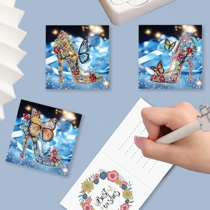 jinglinhh 6pcs Diamond Art Painting High Heels Butterfly Greeting Cards with Envelopes, DIY Card Making Kits for Adults, Diamond Art Postcards Holiday Cards Craft Gifts - Image 6