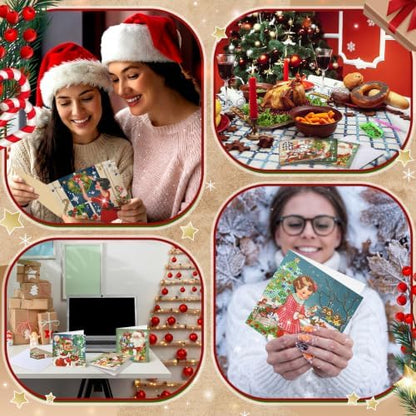 Saillong 12 Pack Vintage Christmas Diamond Painting Greeting Card Kits DIY Retro Christmas Diamond Art Cards with Envelope Xmas 5D Rhinestones Painting Kit for Adults DIY Craft Family Friend Xmas Gift - Image 5