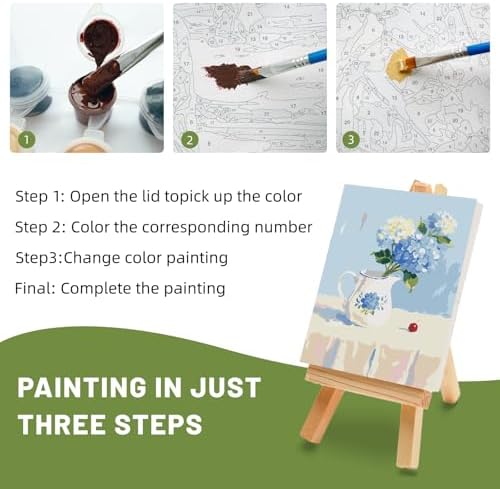 4 Pack Framed Paint by Numbers Kit for Adults Beginner with Wooden Easel, Flowers Vase Easy Paint by Numbers with Frame, DIY Adult Paint by Numbers Kits on Canvas Framed for Home Decor Gift 8x12 Inch - Image 5