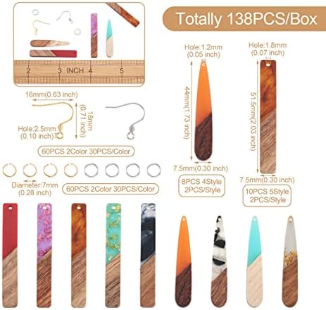 FASHEWELRY 18Pcs Wood Resin Earrings Charms Long Drop & Bar Shape Wooden Earring Blanks Earring Findings for Earrings Jewelry Making Kit with 120Pcs Earring Hooks & Jump Rings - Image 5