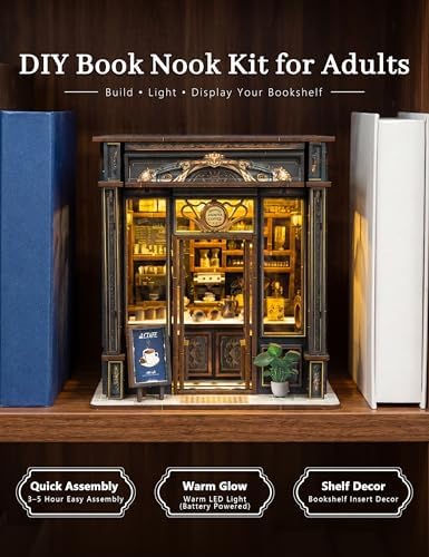 BOOZUU Coffee Shop Book Nook Kit with Light, Medieval Cafe Bookshelf Insert - Image 2