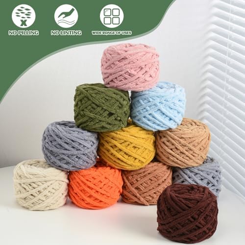3 Pack Plush Chenille Chunky Yarn 100g (49.2yd) - Fluffy Velvet for Blanket Knitting and Crocheting - Baby Soft Amigurumi (Greener) - Image 5