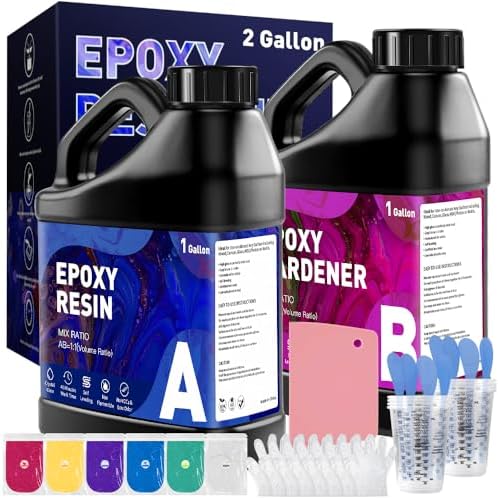 GRLELOU Epoxy Resin Kit 2 Gallon - No Yellowing & Less Bubble 2 Part Epoxy Resin for Beginners, 1:1 Ratio Art Resin for Wood Casting, Jewelry Making, Art Crafting & Countertop Coating (1Gal×2) by GRLELOU