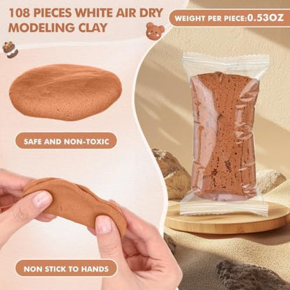 WinnerWhy 108 Pcs Air Dry Clay Bulk 38oz Air Dry Modeling Clay Soft DIY Ultra Light Modeling Clays Foam Magic Crafts for Sculpting Kids Gifts Party School Supplies for Crafts Artistic(Brown) - Image 2