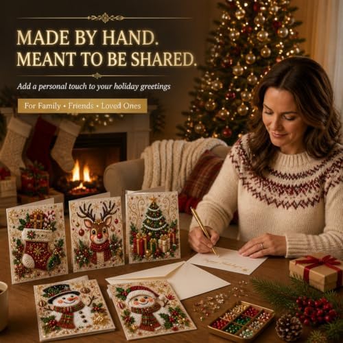Diamond Art Painting Christmas Cards 6 Pack, 5D DIY Gem Greeting Card Kits - Image 4