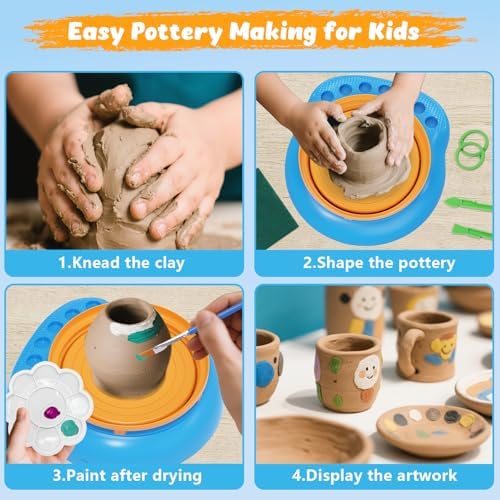 Pottery Wheel for Kids with Air Dry Clay Kit, 12 Paints & Tools, Ages 6-12 - Image 4