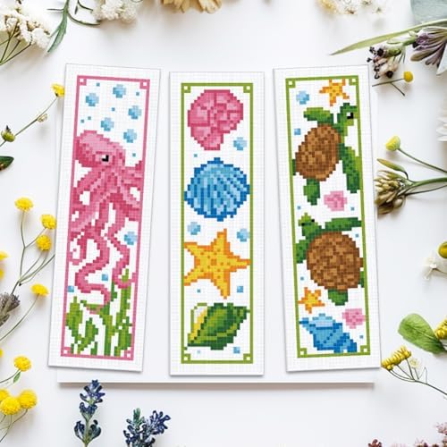 ACRNIGHEET 6PCS Cross Stitch Bookmark Kits Marine Animals Pattern Stamped Cross Stitch Kits for Beginners Adults DIY Stamped Embroidery Bookmarks with Instructions Hand Embroidery Craft Gift 11CT - Image 5