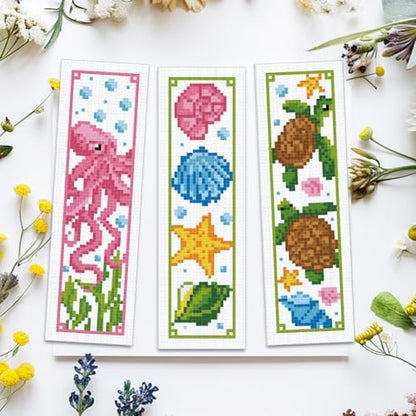 ACRNIGHEET 6PCS Cross Stitch Bookmark Kits Marine Animals Pattern Stamped Cross Stitch Kits for Beginners Adults DIY Stamped Embroidery Bookmarks with Instructions Hand Embroidery Craft Gift 11CT - Image 5