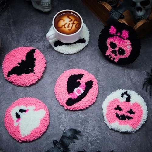 Yaomiao 6 Pcs Halloween Punch Needle Coaster Kit for Beginners Adults - Image 4