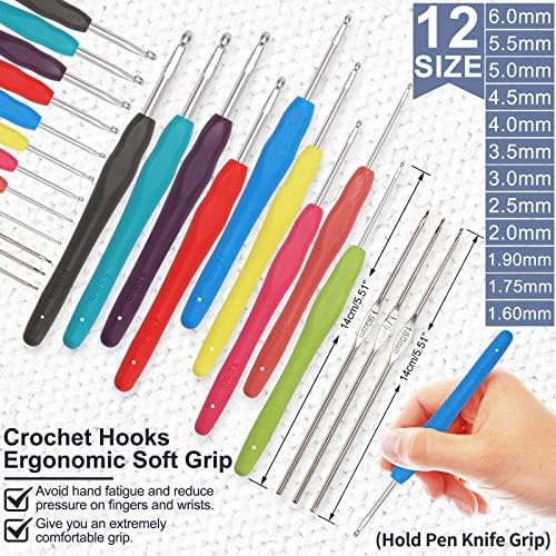 XSEINO Crochet Kit with Step-by-Step Video Tutorials，Premium Bundle Includes 12 Roll x50Yard Acrylic Yarn Balls, 12 Crochet Hooks, Crochet Bag and All Accessories Kit, Crochet Kit for Beginners - Image 3