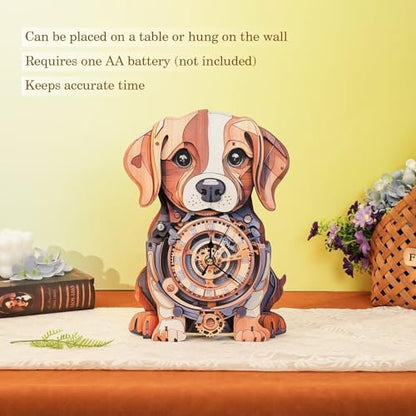 3D Puzzles for Adults, Dog Wall Clock 3D Wooden Puzzles Clock Kits for DIY Birthday Gift for Women Men Home Decor Holiday Christmas - Image 6