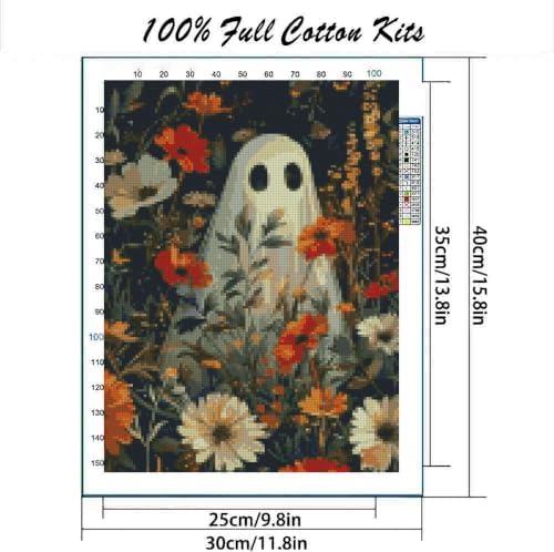 Ghost Flower Cross Stitch Kit, Stamped Embroidery 11.8x15.7 inches - Image 2