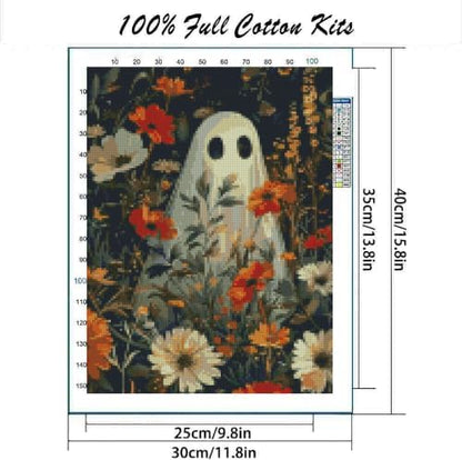 Ghost Flower Cross Stitch Kit, Stamped Embroidery 11.8x15.7 inches - Image 2