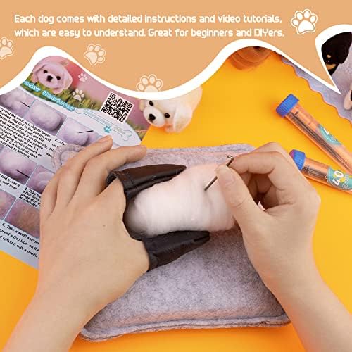 Needle Felt Starter Kit, 6 Pieces Dog Wool Needle Felting Kit, Needles Felting Supplies with Instruction,Felting Foam Mat, Wool Felting Kit for DIY Craft Animal Home Decoration - Image 6