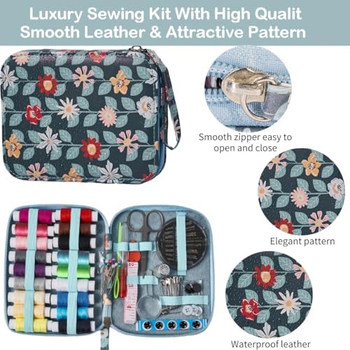 Printing Vines Sewing Project Kits,Travel Portable Sewing Set with Zipper Sewing Case,87 PCS Professional Sewing Supplies Accessory for Adults,Emergency, Home - Image 3
