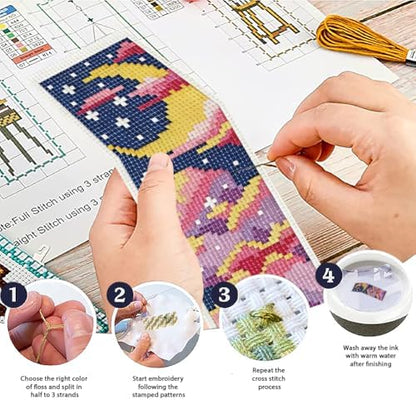 ACRNIGHEET 6PCS Cross Stitch Bookmark Kit for Beginner Colorful Clouds Stamped Cross Stitch Kits Needlepoint Kit for Adults DIY Tassel Embroidery Bookmark Kits & Instructions Craft Gift 8.5"x3" 11CT - Image 4