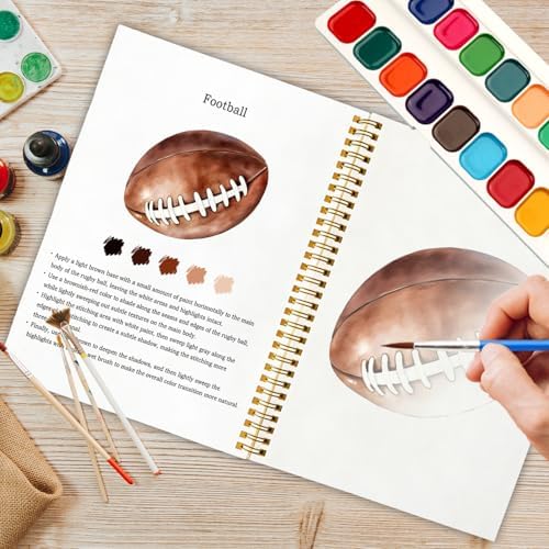 12 Patterns Sports Balls Watercolor Book, Basketball Soccer Football Tennis Painting Workbook, DIY Art Gift for Teen Athletes and Adult Fans, Stress Relief Water Coloring Activities - Image 5