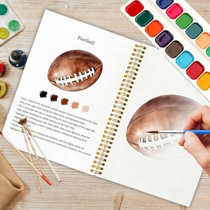 12 Patterns Sports Balls Watercolor Book, Basketball Soccer Football Tennis Painting Workbook, DIY Art Gift for Teen Athletes and Adult Fans, Stress Relief Water Coloring Activities - Image 5