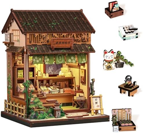Book Nook Kit - DIY Miniature House Kit, Japanese Wagashi Shop, 3D Wooden Puzzle with LED Lights, Tiny House Decorative Bookshelf Home Decor, Craft Gift for Adults, Teens & Book Lovers by EndlessLimit