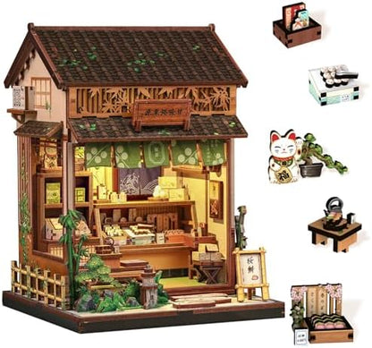 Book Nook Kit - DIY Miniature House Kit, Japanese Wagashi Shop, 3D Wooden Puzzle with LED Lights, Tiny House Decorative Bookshelf Home Decor, Craft Gift for Adults, Teens & Book Lovers by EndlessLimit