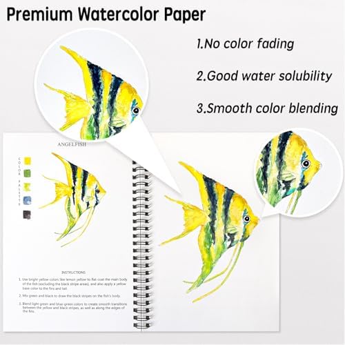 SLWBZ Watercolor Workbook Ocean Animals, 15 Different Patterns of Original DIY Designs, Beginner-Friendly Watercolor Workbooks, (Ocean Animals, Without Palette) - Image 3