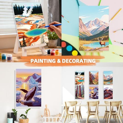 EggSun 6 Pack Framed Paint by Numbers Kit for Adults,Beginners with Wooden Easel,DIY Acrylic Oil Painting Paint by Numbers Kits on Canvas for Home Decor(National Park Landscape,8x12Inch) - Image 6