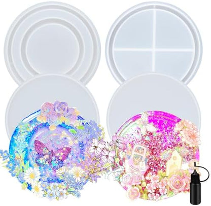 Resin Shaker Molds Set Large Round and Ring Coaster Pack of 3 Epoxy Silicone Trays Precision Tip Applicator Bottle Kit Bundle by FUNSHOWCASE