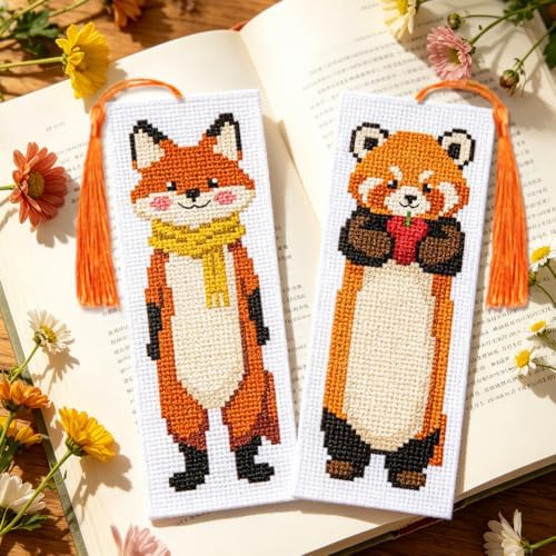 ACRNIGHEET 6PCS Cross Stitch Bookmark Kit for Beginner Stamped Cross Stitch Kits for Adults Cute Animals DIY Tassel Embroidery Bookmark Kits Needlepoint Kit with Instructions Craft Gift 8.5''x3'' 11CT - Image 5