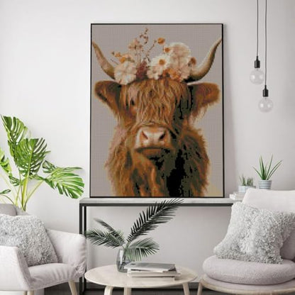Stamped Cross Stitch Kits for Adults Beginners, Cow Flowers Easy DIY Counted Cross Stitch Kit Printed Patterns Dimensions Needlepoint Art Crafts Embroidery Kits for Home Wall Decor 15.7x11.8 inches - Image 6