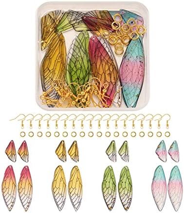 FASHEWELRY 16Pcs Resin Wing Charms Butterfly Wings Earring Charms Colorful Dragonfly Wings Pendants with 90Pcs Jump Rings Earrings Hooks for DIY Earring Jewelry Making by FASHEWELRY