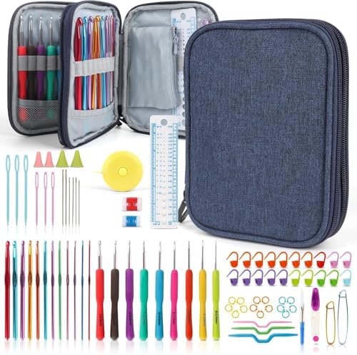 Katech 85-Piece Crochet Hooks Set, Crochet Hook Kit with Storage Case, Ergonomic Knitting Needles Weave Yarn Kits DIY Hand Knitting Craft Art Tool for Beginners and Experienced Crochet Lovers by Katech