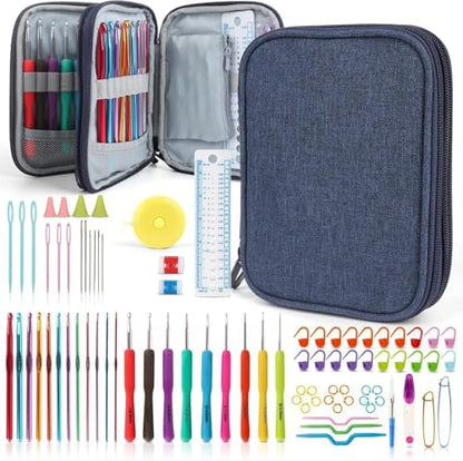 Katech 85-Piece Crochet Hooks Set, Crochet Hook Kit with Storage Case, Ergonomic Knitting Needles Weave Yarn Kits DIY Hand Knitting Craft Art Tool for Beginners and Experienced Crochet Lovers by Katech