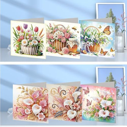6pcs Tulip Daisy Rose Butterfly Calla Lily Flower Diamond Art Painting Greeting Cards Kit with Envelopes, 5D DIY Special Shaped Card Making Kits for Adults, Holiday Birthday Postcards Craft Gifts - Image 7