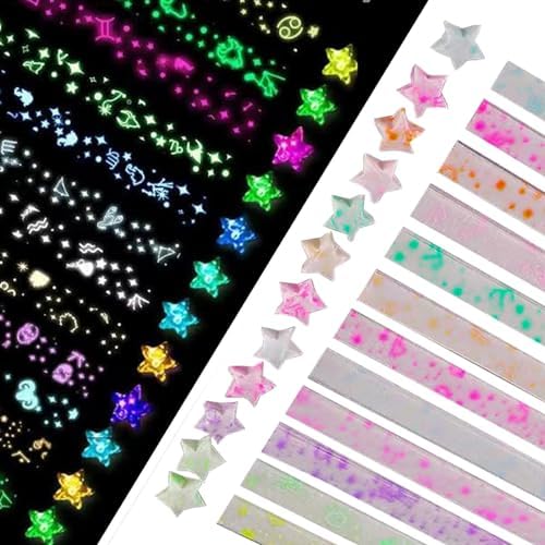 Star origami, colorful decorative paper strips, origami paper strips, DIY origami star paper strips (12 color glowing star origami/210 sheets) by Hvogvok