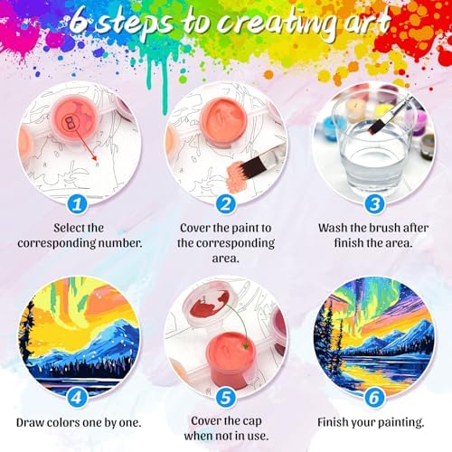 Yunnuo Northern Lights Paint by Numbers Kit for Adults Beginner, Landscape Aurora Scenery Number Painting with Brush and Acrylic Paint for Gift and Home Wall Decor 16x20 Inch - Image 6