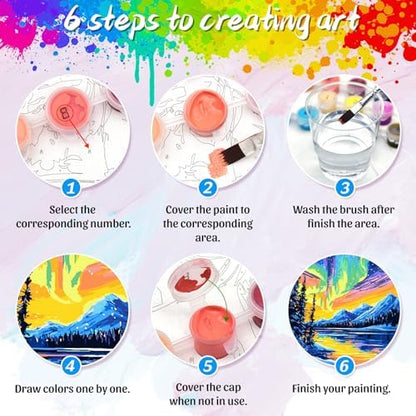 Yunnuo Northern Lights Paint by Numbers Kit for Adults Beginner, Landscape Aurora Scenery Number Painting with Brush and Acrylic Paint for Gift and Home Wall Decor 16x20 Inch - Image 6