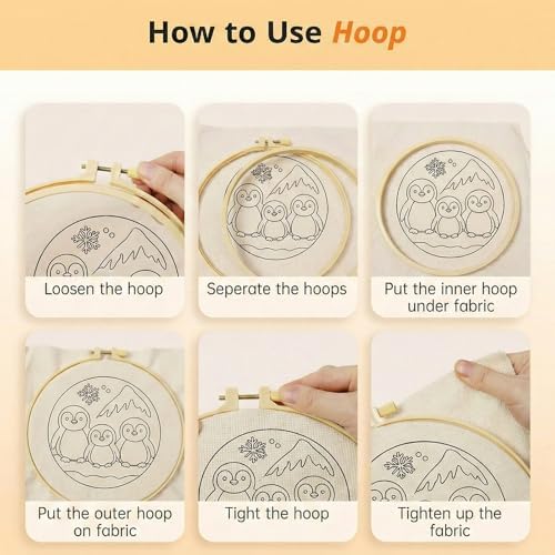 ZMHKJZDQ Punch Needle Kits for Beginners,DIY Punch Needle Embroidery with Fabric, Hoops, Yarns and Sewing Needles for Adults Children Festival Gift and Home Decor, 20x20cm (Penguin) - Image 7