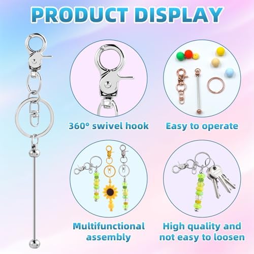 40 Pcs Beadable Keychains Bulk Kit – DIY Keychain Making Supplies with Metal Blanks for Crafts, Jewelry, Charms, Custom Projects – Blank Chain Bars for Beaded Keychain Design (Multicolor) - Image 3