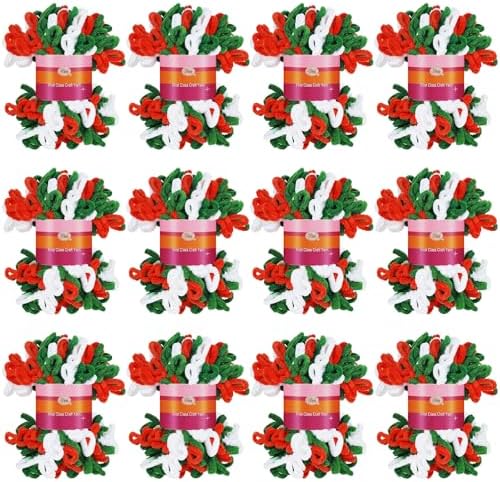 Threlaco 12 Skein Christmas Loop Yarn for Finger Knitting, Red, White,Green by Threlaco