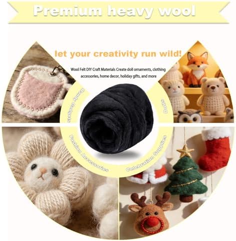 Wool Roving-3.5oz Needle Felting Wool, Soft Multi-Color Wool Fiber, Perfect Felting Wool Pure Wool, Chunky Yarn, for DIY Crafts, NeedleFelting Projects,and Artwork (Black) - Image 3