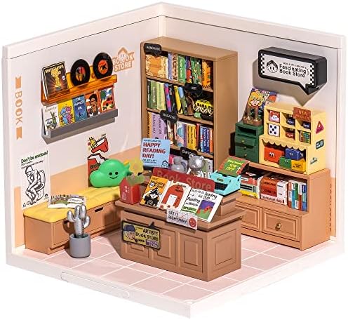 Rolife LED Building Blocks for Adults,1:24 Toy Building Sets,Model Building Kits for Kids Ages 8-12-15,DIY Miniature Dollhouse Kits for Adults,Hobbies for Women Men (3.Fascinating Book Store) by Rolife