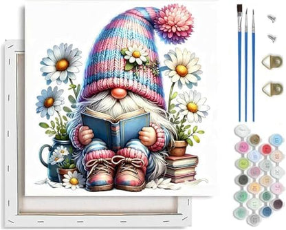 VIGEGU Gnome Paint by Numbers Kit for Adults Beginner with Framed,Book Flower Easy Adult Paint by Number Kits on Canvas DIY Painting for Beginners Art by Numbers for Home Wall Decor 10x10 Inch by VIGEGU