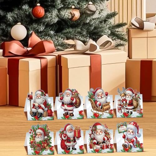 jinglinhh 8pcs Diamond Art Painting Christmas Santa Claus Greeting Cards with Envelopes, DIY Card Making Kits for Adults, Diamond Art Postcards Christmas Cards Craft Gifts - Image 4