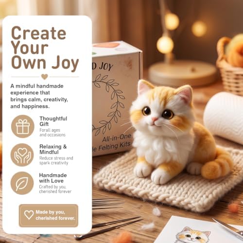 DIY Needle Felting Kit Cute Fluffy Napoleon Munchkin Cat – Needle Felting Starter Kit with Fiber Roving, Needles, Felting Pad & Instructions | Felted Cat Kit for Beginners Adults | DIY Craft Gift - Image 2