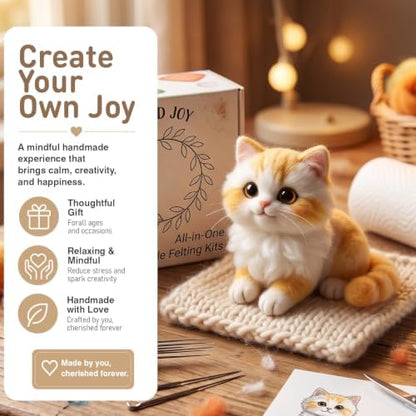 DIY Needle Felting Kit Cute Fluffy Napoleon Munchkin Cat – Needle Felting Starter Kit with Fiber Roving, Needles, Felting Pad & Instructions | Felted Cat Kit for Beginners Adults | DIY Craft Gift - Image 2