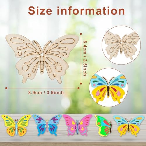 24PCS Wooden Crafts to Paint, Wooden Butterflies, Wooden Spring Ornaments to Paint, 8 Styles Unfinished Wood Crafts for Home Hanging Decorations, Crafts for Seniors, Butterfly Shape - Image 2