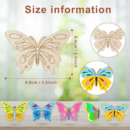 24PCS Wooden Crafts to Paint, Wooden Butterflies, Wooden Spring Ornaments to Paint, 8 Styles Unfinished Wood Crafts for Home Hanging Decorations, Crafts for Seniors, Butterfly Shape - Image 2